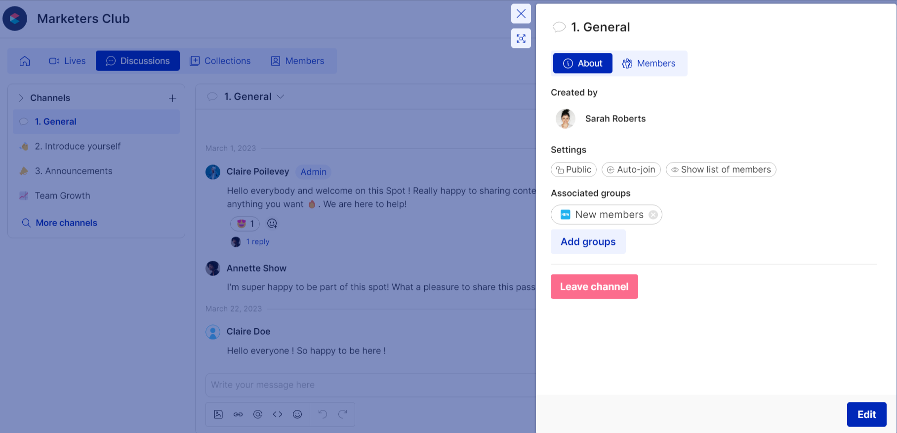 Edit the settings of a discussion channel