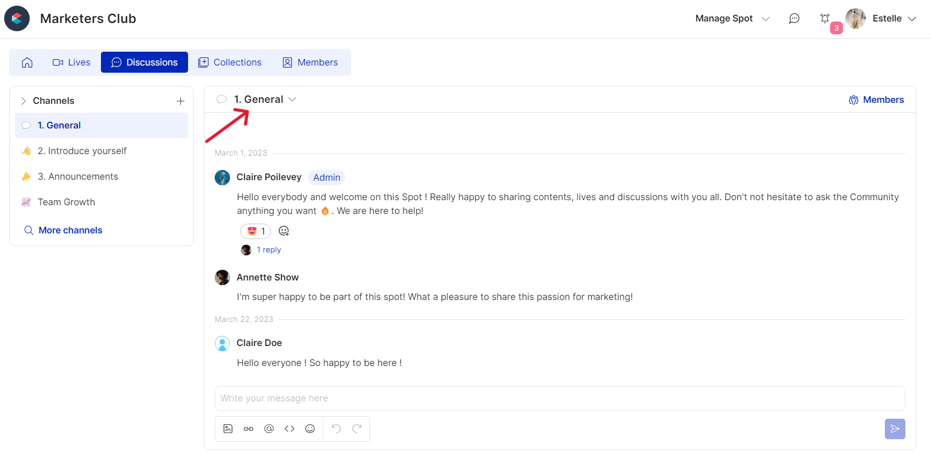 Access the settings of a discussion channel