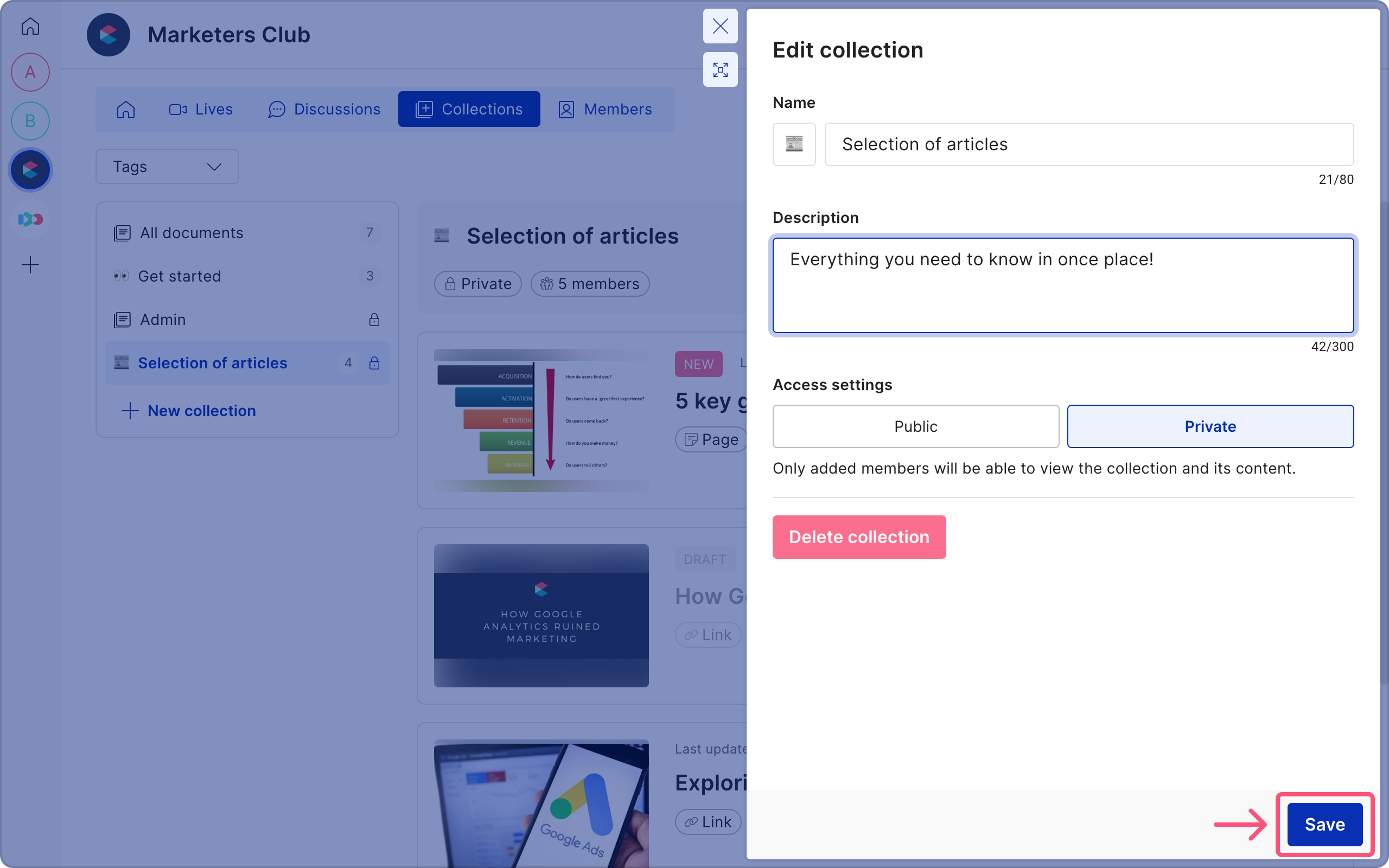 Save collection settings